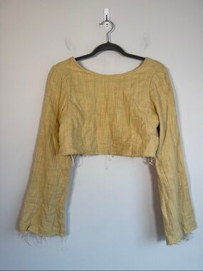 Free People Frayed Long Sleeve Top in Mustard Yellow - XS